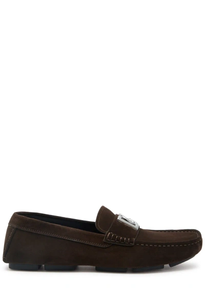 Dolce & Gabbana Logo Suede Loafers In Brown