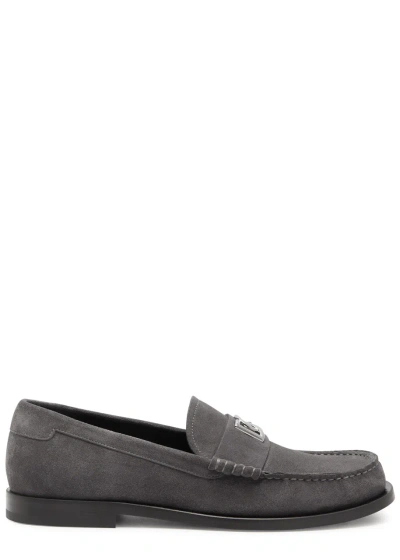 Dolce & Gabbana Logo Suede Loafers In Grey