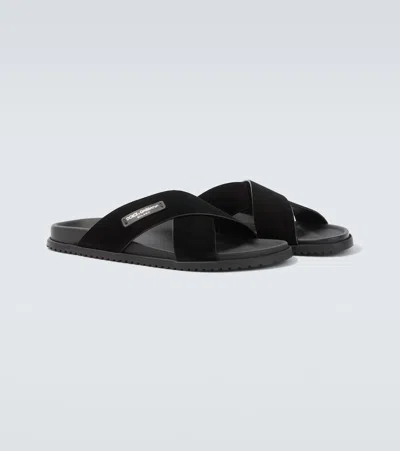 Dolce & Gabbana Logo Suede Sandals In Black