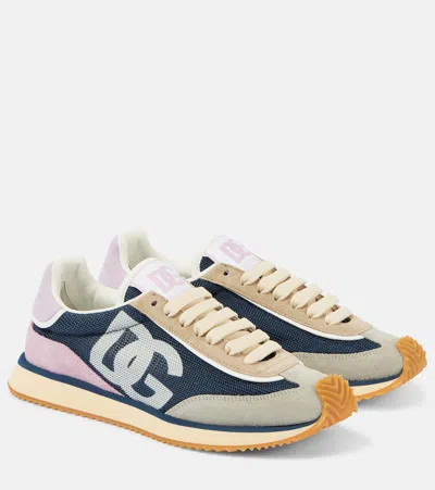 Dolce & Gabbana Logo Suede Sneakers In Blue