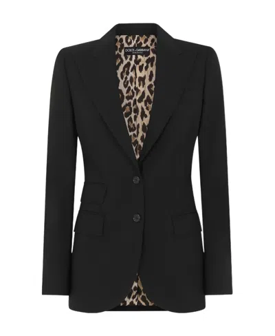 Dolce & Gabbana Black Single-breasted Blazer With Animalier Lining In Nero