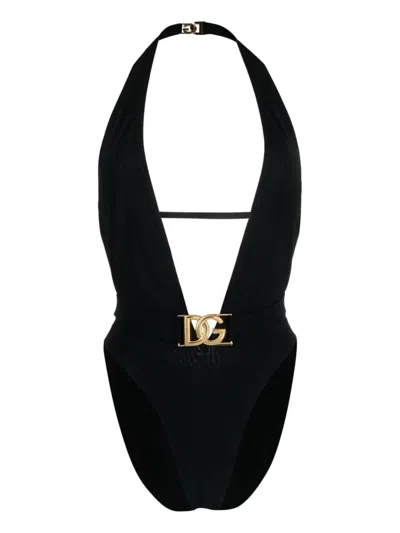 Dolce & Gabbana Logo Swimsuit In Black