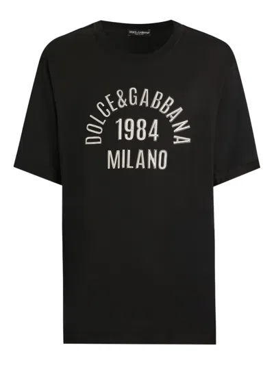 Dolce & Gabbana Leather Logo Patch T-shirt In Black