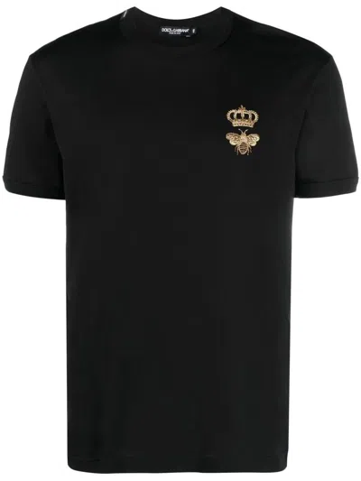 DOLCE & GABBANA DOLCE & GABBANA COTTON JERSEY T-SHIRT WITH LUREX EMBROIDERY CLOTHING