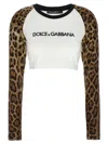 Dolce & Gabbana Leopard-print Stretch-cotton Cropped T-shirt In Multicolor