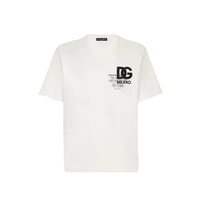 Dolce & Gabbana Cotton T-shirt With Dg Logo Embroidery And Print In White