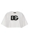 Dolce & Gabbana White Cotton Cropped T-shirt With Drop Shoulder And Logo Print For Women In White