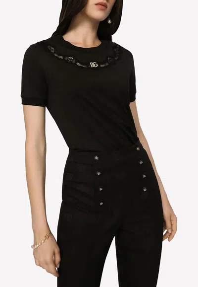 Dolce & Gabbana Logo T-shirt With Lace Openwork In Black