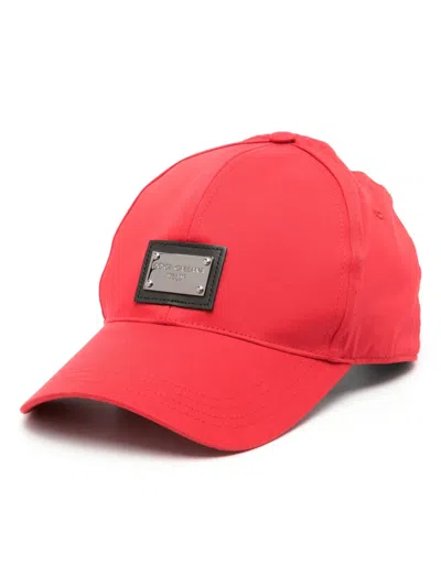 Dolce & Gabbana Logo-plaque Stretch-cotton Hat In Red