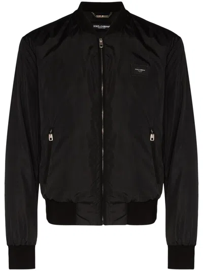 Dolce & Gabbana Logo Plaque Bomber Jacket In Black