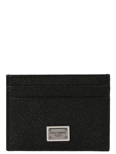 Dolce & Gabbana Calfskin Card Holder With Branded Plate In Black