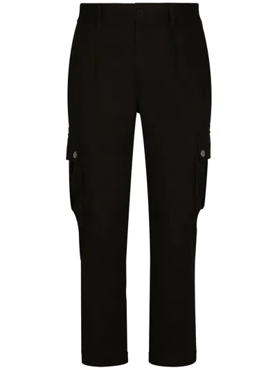 Dolce & Gabbana Logo-plaque Cargo Trousers In Black