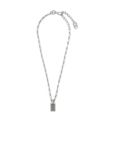 Dolce & Gabbana Logo-tag Chain-link Necklace In Gray