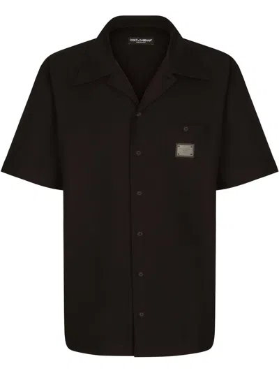 Dolce & Gabbana Logo-plaque Short-sleeved Shirt In Black