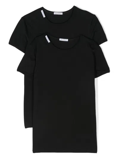 Dolce & Gabbana Kids' Logo Tag Cotton T-shirt (pack Of Two) In Black