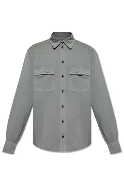 Dolce & Gabbana Logo Tag Curved Hem Shirt In Grey