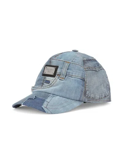 Dolce & Gabbana Kids' Logo-tag Denim Baseball Cap In Blue