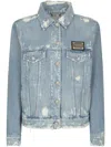 Dolce & Gabbana Logo Plaque Ripped Denim Jacket In Blue