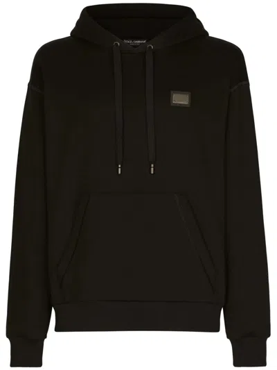 Dolce & Gabbana Jersey Hoodie With Branded Tag In Black
