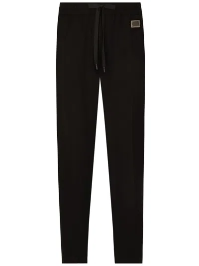 Dolce & Gabbana Logo-tag Drawstring-waist Trousers In Black