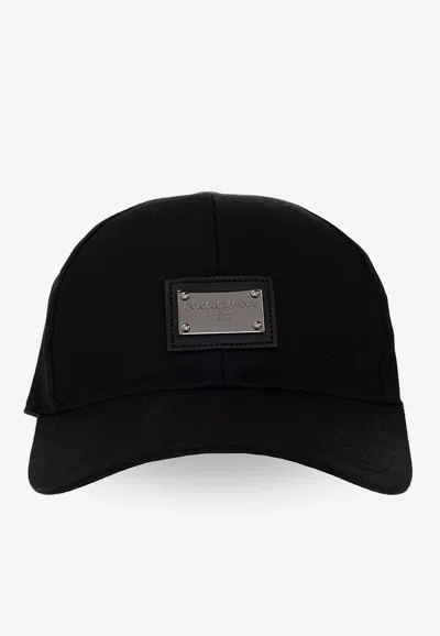 Dolce & Gabbana Logo Tag Embellished Baseball Cap In Black