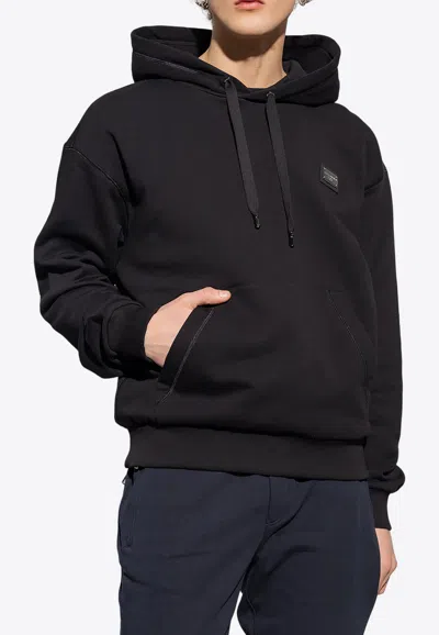 DOLCE & GABBANA LOGO TAG EMBELLISHED HOODED SWEATSHIRT