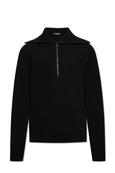 DOLCE & GABBANA LOGO TAG HALF-ZIPPED CARDIGAN
