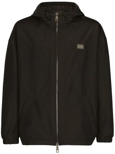 Dolce & Gabbana Kapuzenjacke Mit Logo-schild In Black