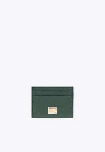 Dolce & Gabbana Logo Tag Leather Cardholder In Green