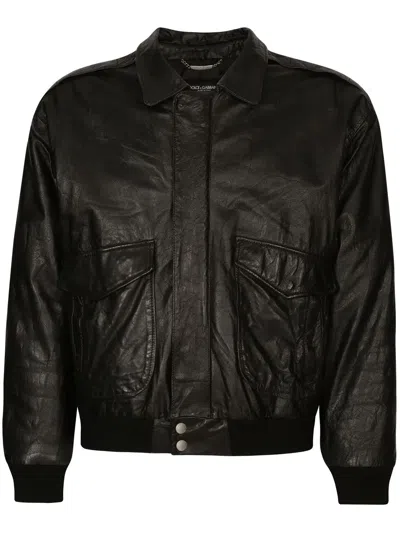 Dolce & Gabbana Logo-plaque Bomber Jacket In Black