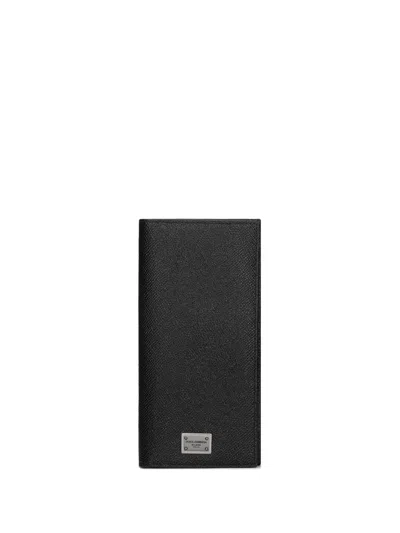 Dolce & Gabbana Logo-plaque Leather Vertical Wallet In Black