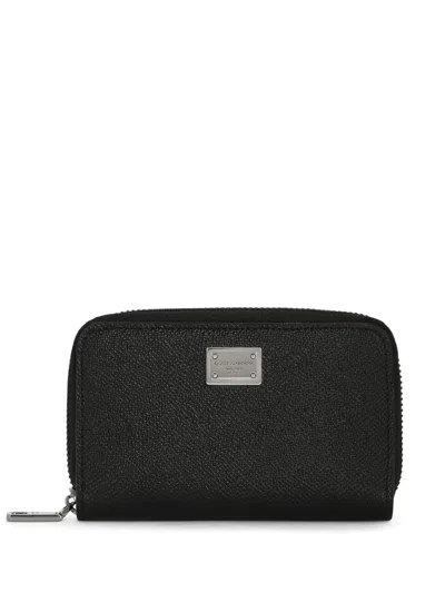 Dolce & Gabbana Small Calfskin Zip-around Wallet With Logo Tag For Men In White