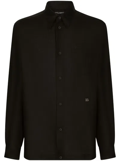 Dolce & Gabbana Logo-detail Long-sleeve Shirt In Black