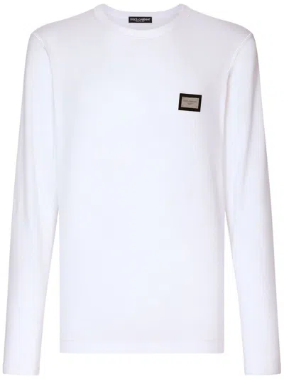 Dolce & Gabbana Logo-plaque Long-sleeve T-shirt In Weiss