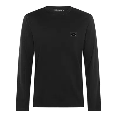 Dolce & Gabbana Long-sleeved T-shirt With Logo Tag In Black