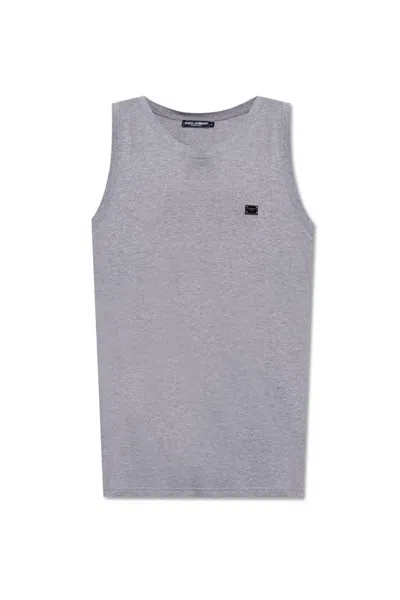Dolce & Gabbana Logo Tag Oversize Singlet In Melange Grigio