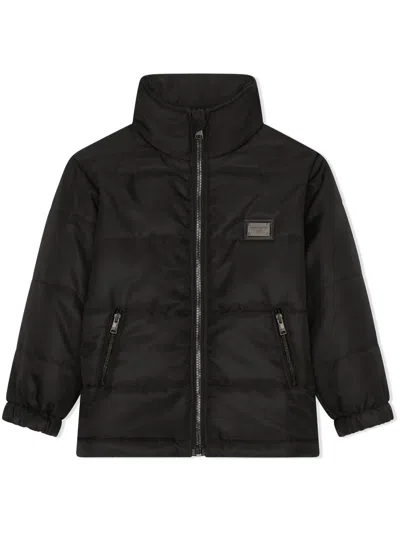 Dolce & Gabbana Kids' Logo-plaque Padded Jacket In Black