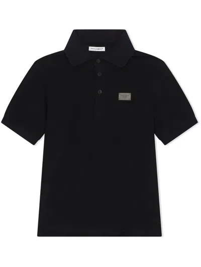 Dolce & Gabbana Kids' Logo-tag Piqué Polo Shirt In Black