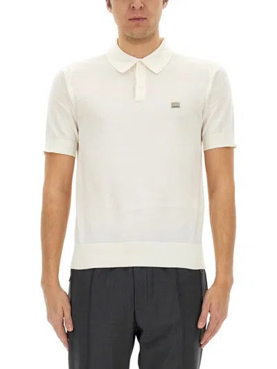 Dolce & Gabbana Logo Tag Polo Shirt In White