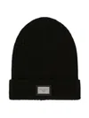 Dolce & Gabbana Ribbed Logo-plaque Beanie Hat In Black