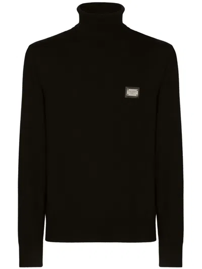 Dolce & Gabbana Logo-patch Roll-neck Jumper In Black