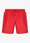 Dolce & Gabbana Logo-plaque Drawstring Swim Shorts In Red