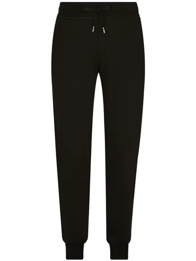 Dolce & Gabbana Dg Logo Jogger Trousers Ribbed Cuffs Pockets In Black