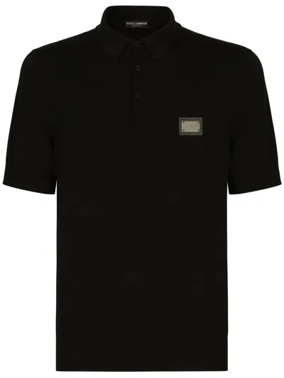 DOLCE & GABBANA LOGO-TAG VIRGIN-WOOL POLO SHIRT