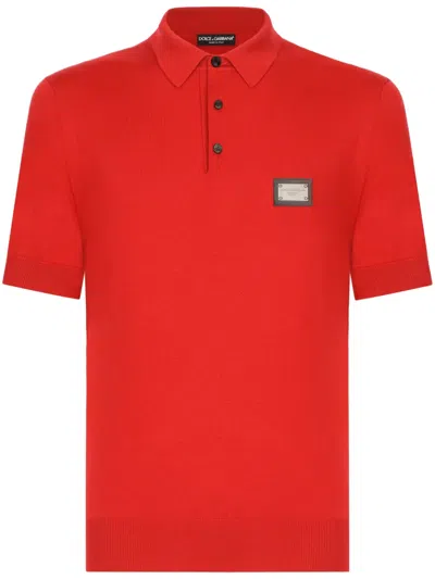 DOLCE & GABBANA LOGO-TAG VIRGIN-WOOL POLO SHIRT