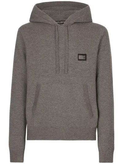 DOLCE & GABBANA LOGO-TAG WOOL-CASHMERE HOODIE