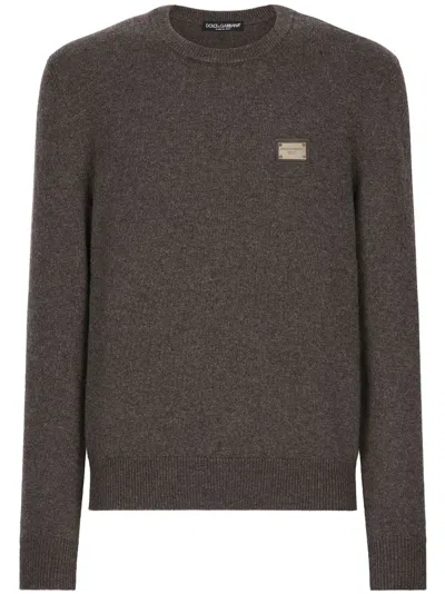 Dolce & Gabbana Logo-plaque Wool Jumper In Brown