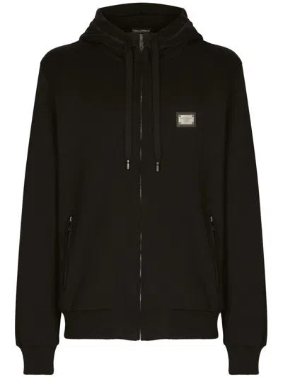 Dolce & Gabbana Jersey Zip-up Hoodie In Black
