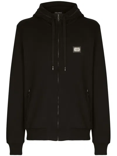Dolce & Gabbana Logo Insert Cotton Sweatshirt In Black