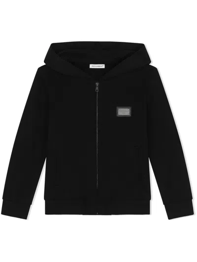 Dolce & Gabbana Kids' Kapuzenjacke Mit Logo-schild In Black